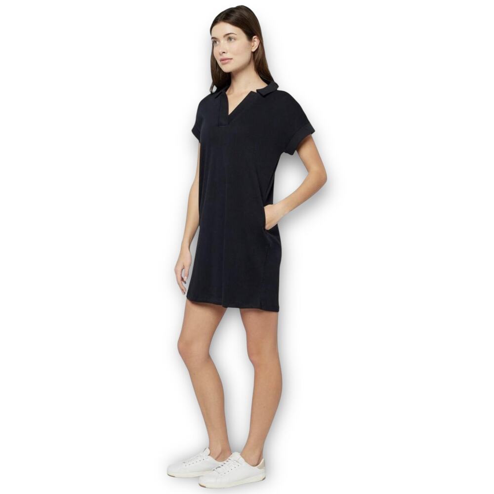 NWT Three Dots Koda Polo Dress Black Cotton Shift Women Size M TD008334